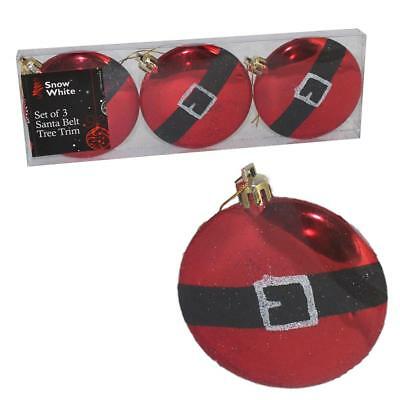 Snow White Set Of 3 Santa Belt Tree Trim Red
