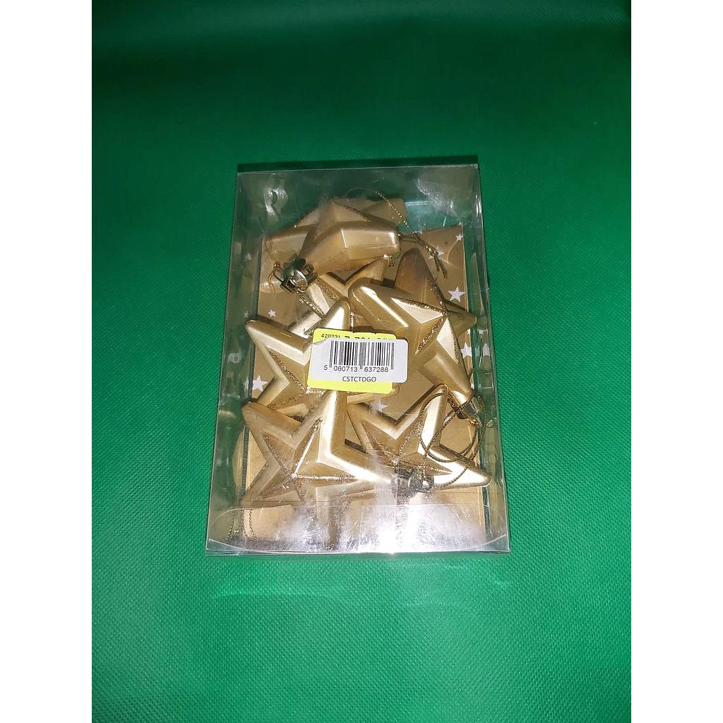 Gold Christmas Tree Hanging Star Decoration Pack Of 6