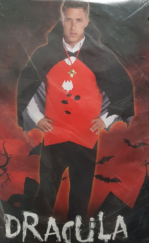 Carnival Costume Dracula Top Cape Pants Teeth Medallion Large