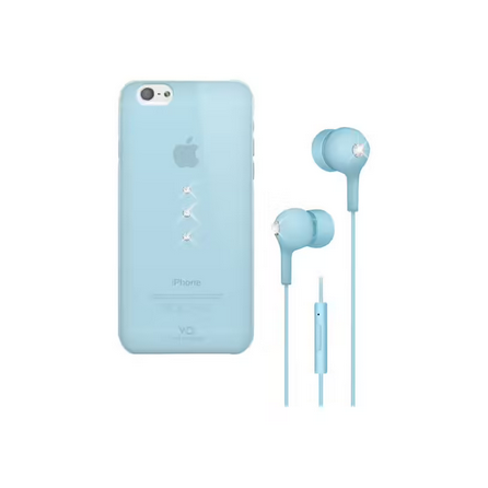 White Diamonds Crystal Earphones & Crystal Case Light Blue iPhone 6