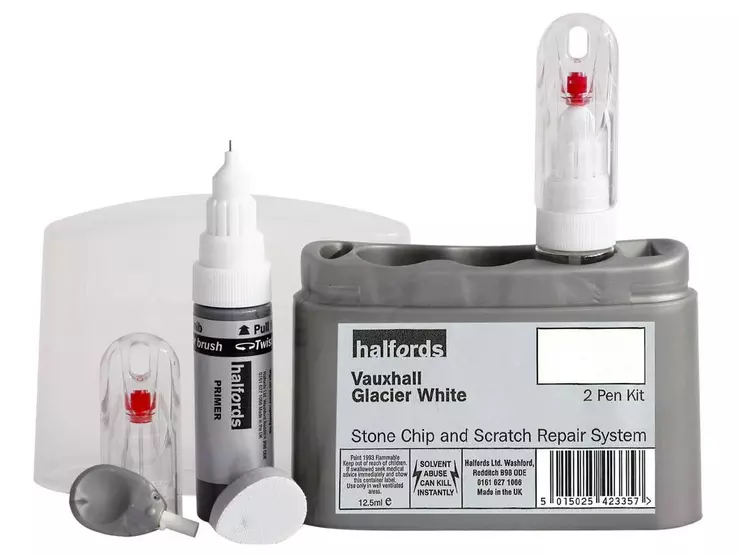 Halfords scratch chip repair for Vauxhall Opel Glacier White 423350